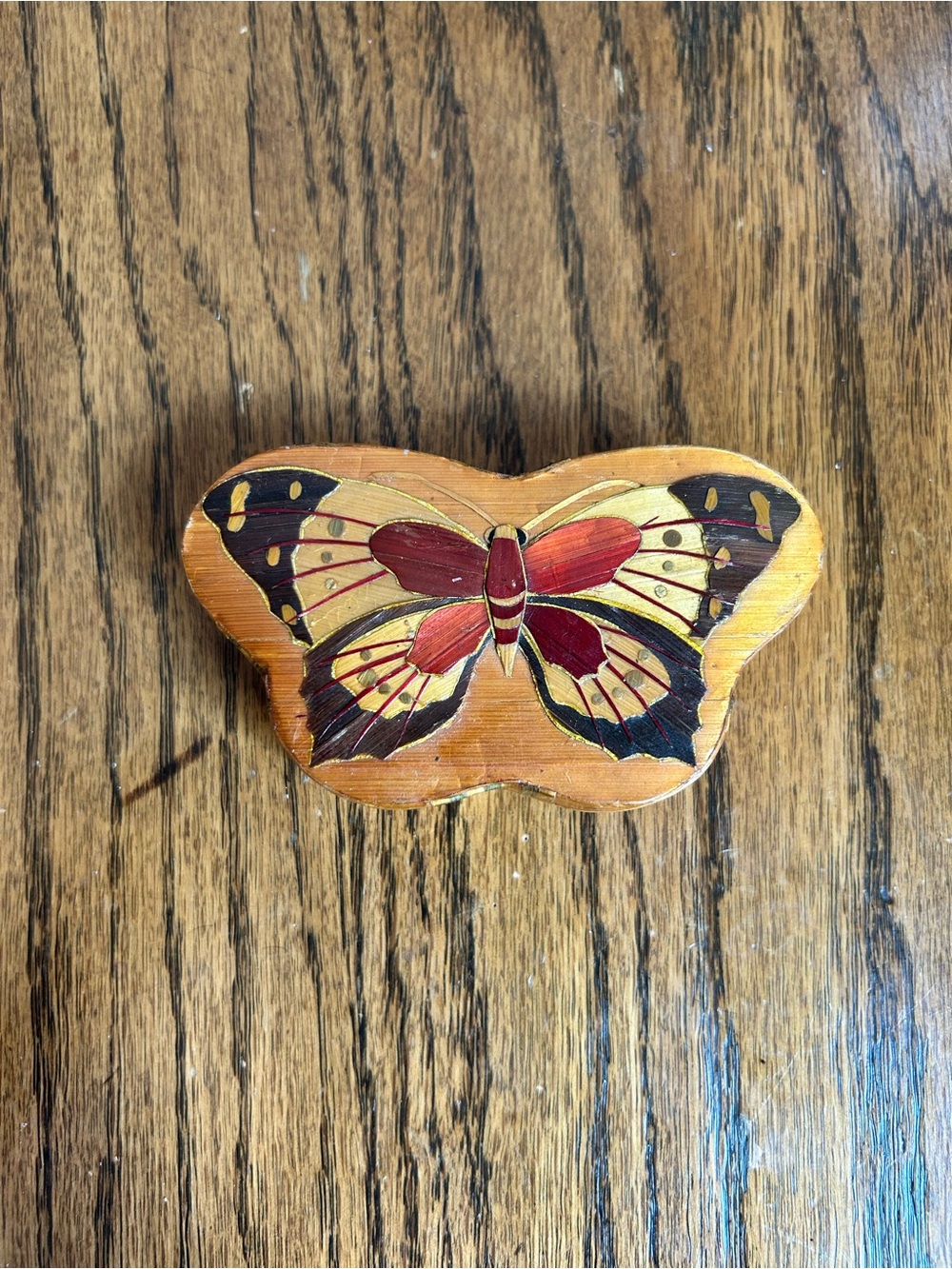 Handcrafted vintage butterfly wood trinket box